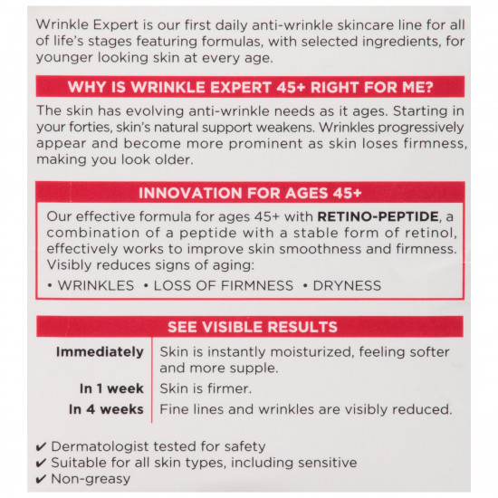 L'Oreal Paris Skincare Wrinkle Expert 45+ Anti-Aging Face Moisturizer with Retino-Peptide, Non-Greasy, Suitable for Sensitive Skin, 1.7 fl. oz.