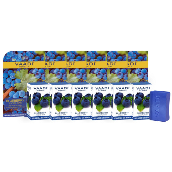 Vaadi Herbals Super Value Pack of Blueberry Facial Bars with Extract of Mint, 25gm x 6