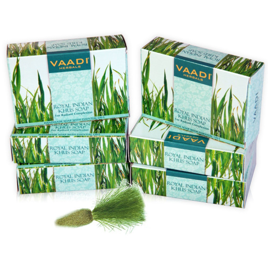 Vaadi Herbals Value Royal Indian Khus Soap with Olive and Soyabean Oil, 75gms x 6