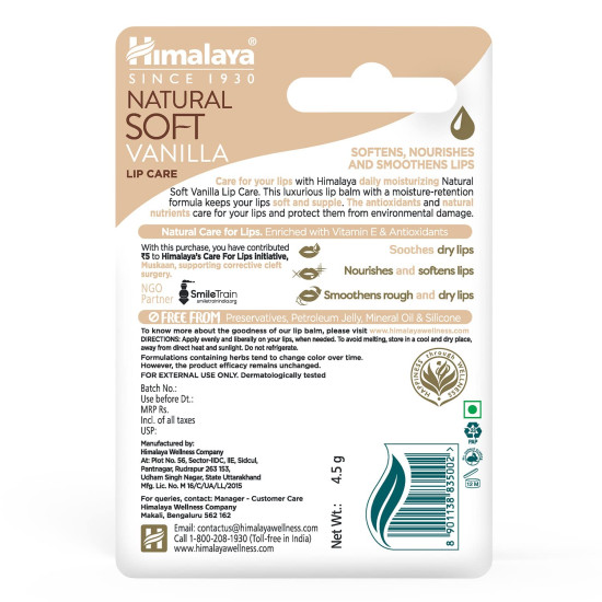 Himalaya Natural Soft Vanilla Lip Balm Care, 4.5g Himalaya Natural Soft Vanilla Lip Balm Care, 4.5g