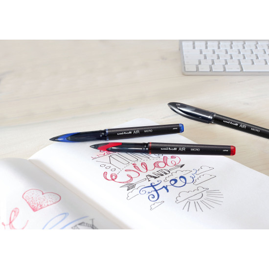 uni-ball Air UBA188M 0.5mm Roller Ball Pen | Waterproof Bold Ink | Water & Fade Resistant | Long Lasting Smudge Free Ink | School and Office stationery | Blue Ink, Pack of 6