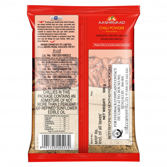 Aashirvaad Chilli Powder, 500g Pack, Red Hot Chilli Powder with No Added Flavours and Colours