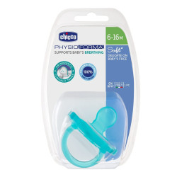 Chicco Physio Soft Baby Soother with Unique Shape to Support Psychological Breathing, Teether & Pacifier for Newborns, BPA Free, 6-16M (Blue)