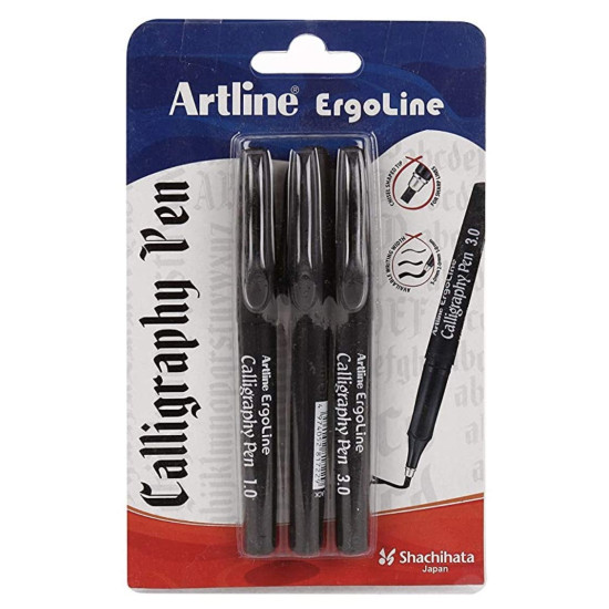 Artline Ergoline Calligraphy Pen Set with 3 Nib Sizes - Pack of 3 (Black)