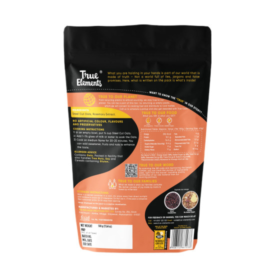 True Elements Steel Cut Oats 500g | Sugar Free Oats | Healthy Breakfast | 100% Wholegrain | Diabetic Friendly Oats | Breakfast Cereal True Elements Steel Cut Oats 500g | Sugar Free Oats | Healthy Breakfast | 100% Wholegrain | Diabetic Friendly Oats | Breakfast Cereal