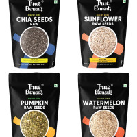 True Elements Healthy Raw Seeds Combo Pack (150g*4) - Seeds for Eating Combo | Chia Seeds, Pumpkin Seeds, Watermelon Seeds & Sunflower Seeds