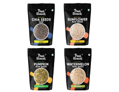 True Elements Healthy Raw Seeds Combo Pack (150g*4) - Seeds for Eating Combo | Chia Seeds, Pumpkin Seeds, Watermelon Seeds & Sunflower Seeds