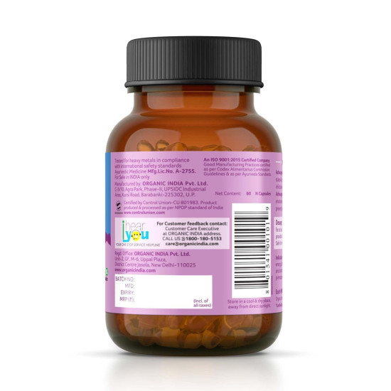 ORGANIC INDIA - A TATA Product - Pure Ashwagandha Root Capsules (Pack of 2)- 60 Veg Caps (400mg) Each, For Vitality & Relieves Stress, Naturally Boosts Energy & Stamina, GMP & NPOP Certified