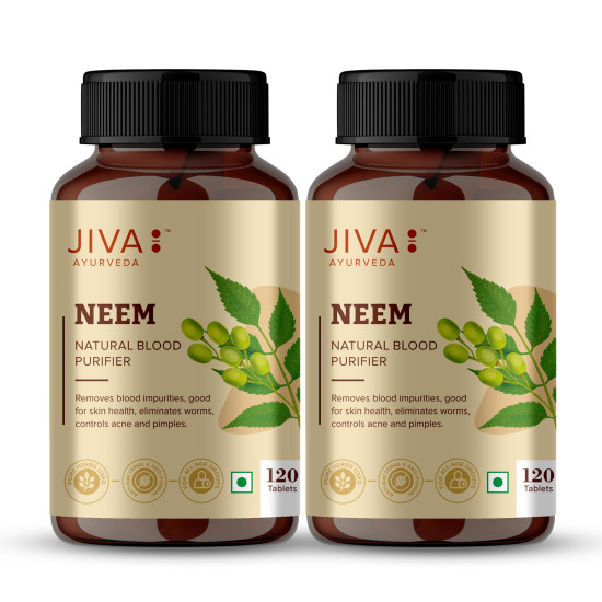 Jiva Neem Tablet - 120 Tablets (Pack of 2-240 Tab)| 100% Ayurvedic Formulation Purifies Blood, Treats Urinary Disorders | Pacifies Pitta And Kapha Doshas | Promotes Healthy Skin