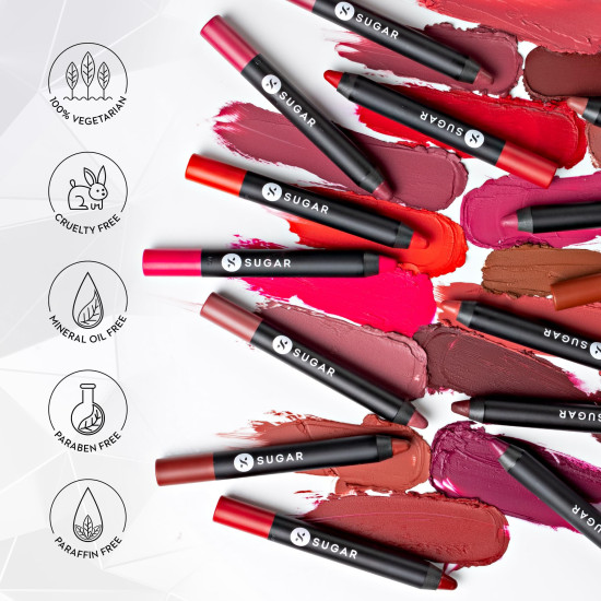 SUGAR Cosmetics Matte as Hell Crayon Lipsticks for Women | Lasts Up To 8+ Hours | Lip Crayon with Sharpener | 2.8gm - 01 Scarlett O'Hara