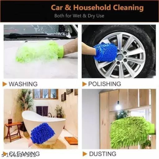 SOBBY Microfibre Wash and Dust Chenille Mitt Cleaning Gloves (1 PC Single Sided, Extra Large, Big Chenille Mitt Glove) Multicolor