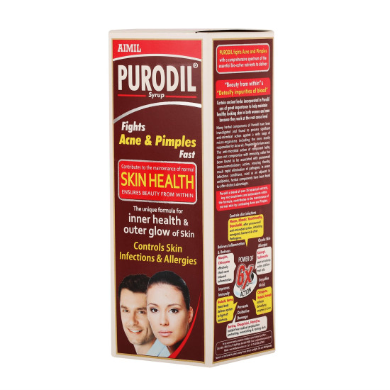 AIMIL Purodil Syrup for Pimple and Acne free Skin| Anti-Allergic Anti-Microbial Blood Pirifier Syrup - 200 ML AIMIL Purodil Syrup for Pimple and Acne free Skin| Anti-Allergic Anti-Microbial Blood Pirifier Syrup - 200 ML