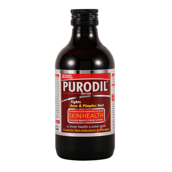 AIMIL Purodil Syrup for Pimple and Acne free Skin| Anti-Allergic Anti-Microbial Blood Pirifier Syrup - 200 ML AIMIL Purodil Syrup for Pimple and Acne free Skin| Anti-Allergic Anti-Microbial Blood Pirifier Syrup - 200 ML