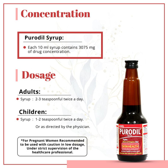 AIMIL Purodil Syrup for Pimple and Acne free Skin| Anti-Allergic Anti-Microbial Blood Pirifier Syrup - 200 ML AIMIL Purodil Syrup for Pimple and Acne free Skin| Anti-Allergic Anti-Microbial Blood Pirifier Syrup - 200 ML