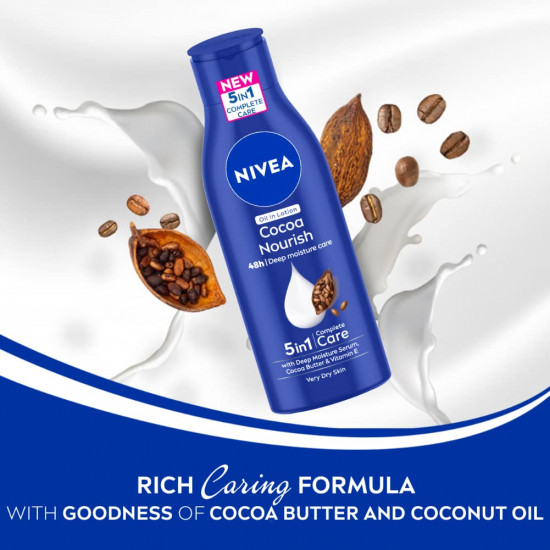 NIVEA Cocoa Nourish 200ml Body Lotion with Deep Moisture Serum| 48 H Moisturization | With Cocoa Butter & Coconut Oil | Non Greasy & Healthy Looking Skin |For Very Dry Skin