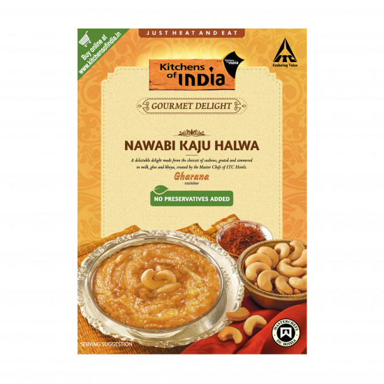 Kitchens of India Nawabi Kaju Halwa, ITC Ready to Eat Indian Sweet Dish, Just Heat and Eat, 200g
