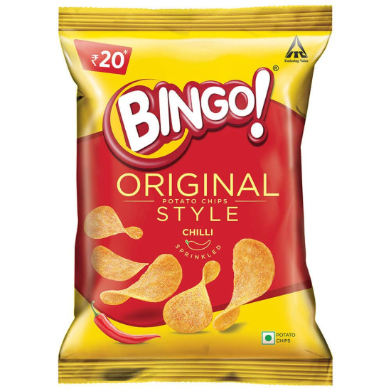 Bingo! Original Style Chilli Sprinkled - Flat Cut Spicy Potato Chips Pack for Snacks – 45g