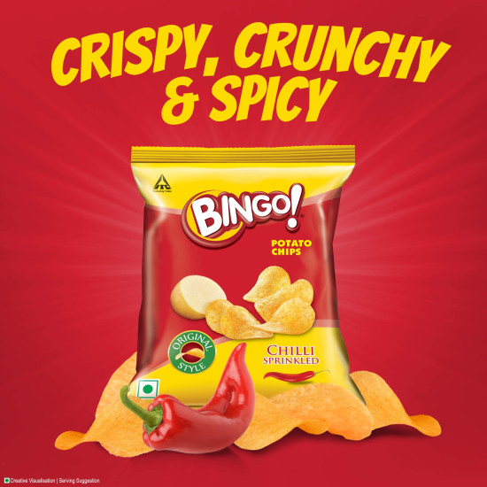 Bingo! Original Style Chilli Sprinkled - Flat Cut Spicy Potato Chips Pack for Snacks – 45g