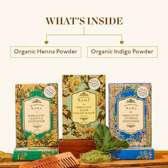 Kama Ayurveda Organic Hair Color Kit, Hair Color, Henna Powder and Indigo Powder, 200g - Multicolor (Pack of 1 each)