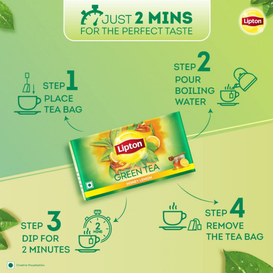 Lipton Honey Lemon Green Tea Bags 100 pcs, All Natural Flavour, Zero Calories - Improves Metabolism & Reduces Waist