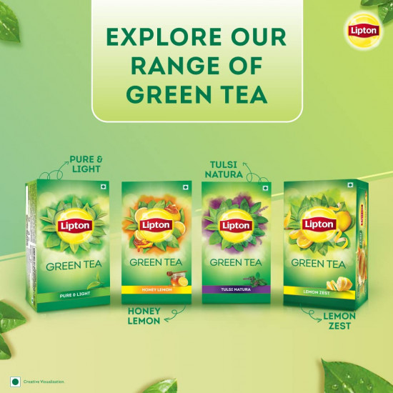 Lipton Honey Lemon Green Tea Bags 100 pcs, All Natural Flavour, Zero Calories - Improves Metabolism & Reduces Waist