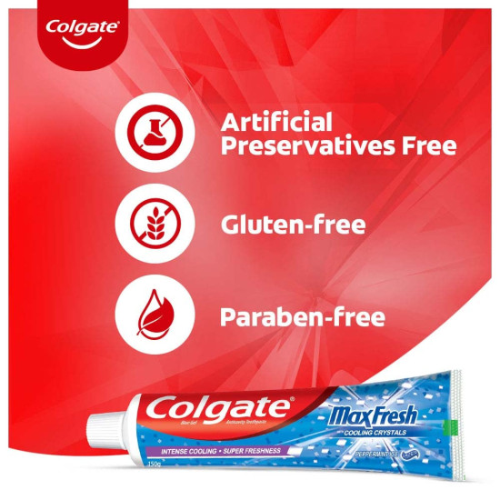 Colgate MaxFresh Toothpaste, Blue Gel Paste with Menthol for Super Fresh Breath, 300g, 150g X 2 (Peppermint Ice, Saver Pack)