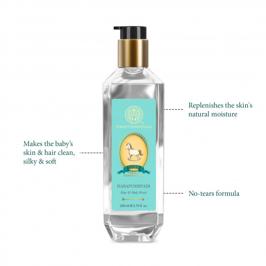 Forest Essentials Baby Hair & Body Wash Dasapushpadi | Gentle Skin & Hair Cleanser for Baby | 200 ml