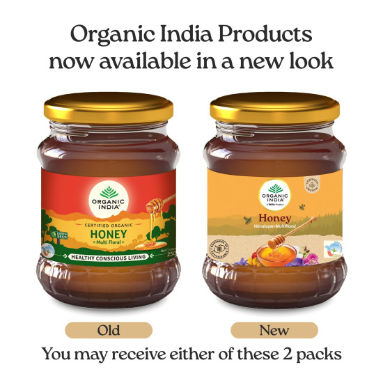 A TATA Product - ORGANIC INDIA Himalayan Multi Floral Honey 250g, Raw & Unprocessed, Natural & Organic, Sourced From the Shivalik Range of the Himalayas, Rich in Nutrients, Antioxidants