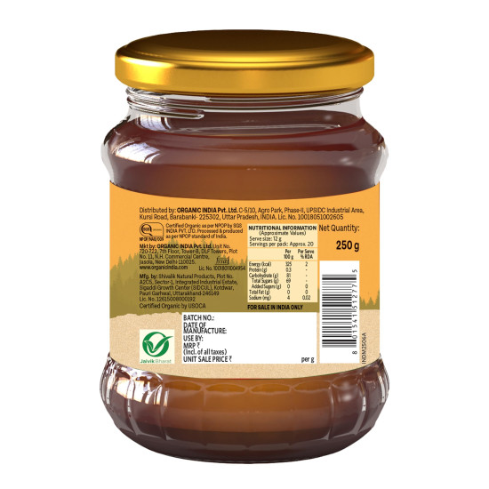 A TATA Product - ORGANIC INDIA Himalayan Multi Floral Honey 250g, Raw & Unprocessed, Natural & Organic, Sourced From the Shivalik Range of the Himalayas, Rich in Nutrients, Antioxidants