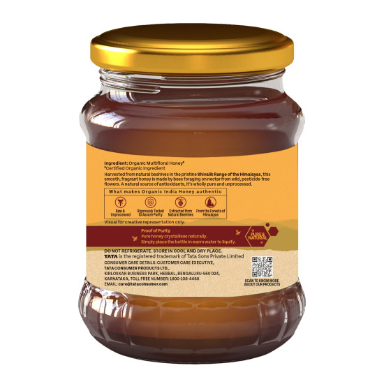 A TATA Product - ORGANIC INDIA Himalayan Multi Floral Honey 250g, Raw & Unprocessed, Natural & Organic, Sourced From the Shivalik Range of the Himalayas, Rich in Nutrients, Antioxidants