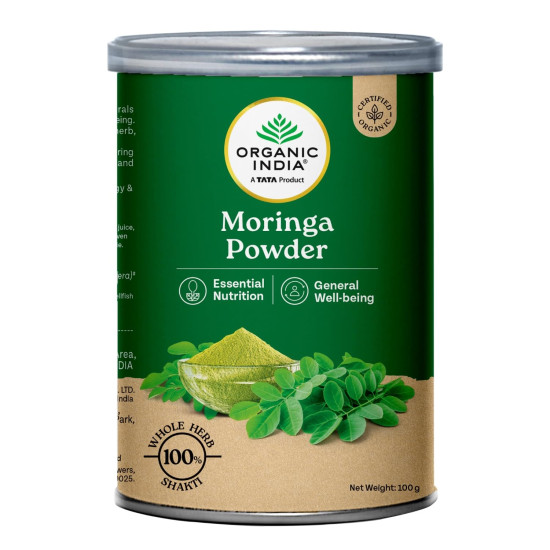 A TATA Product - Organic India Moringa Powder - 100g, Essential Nutrition Superfood, Helps Naturally Boost Energy Levels, Improves Stamina & Vitality, Rich In Vitamins & Minerals