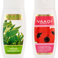Vaadi Herbals Superbly Smoothing Henna Shampoo, 110ml with Corn Rose Conditioner, 110ml