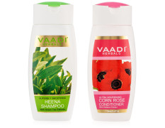 Vaadi Herbals Superbly Smoothing Henna Shampoo, 110ml with Corn Rose Conditioner, 110ml