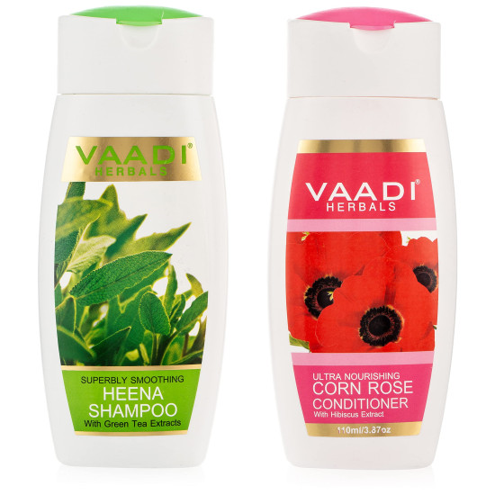 Vaadi Herbals Superbly Smoothing Henna Shampoo, 110ml with Corn Rose Conditioner, 110ml