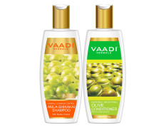 Vaadi Herbals Amla Shikakai Hair Fall and Damage Control Shampoo, 350ml with Olive Conditioner, 350ml