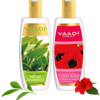 Vaadi Herbals Superbly Smoothing Heena Shampoo, 350ml with Corn Rose Conditioner, 350ml
