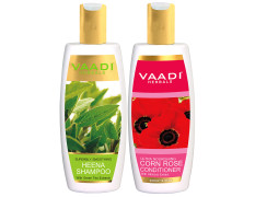 Vaadi Herbals Superbly Smoothing Heena Shampoo, 350ml with Corn Rose Conditioner, 350ml
