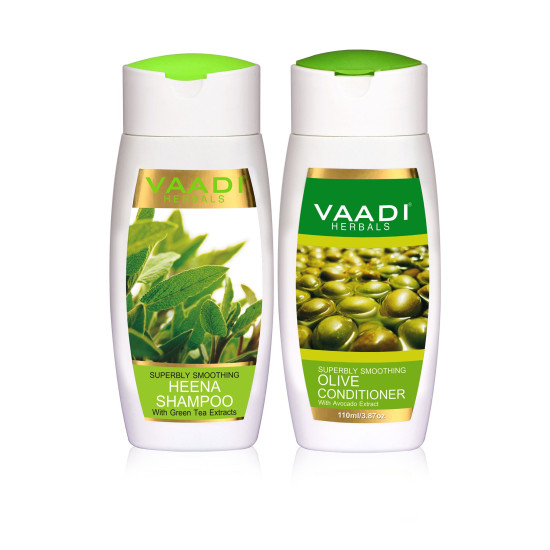 Vaadi Herbals Superbly Smoothing Heena Shampoo, 110ml with Olive Conditioner, 110ml