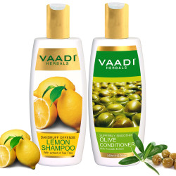 Vaadi Herbals Dandruff Defense Lemon Shampoo, 350ml with Olive Conditioner, 350ml
