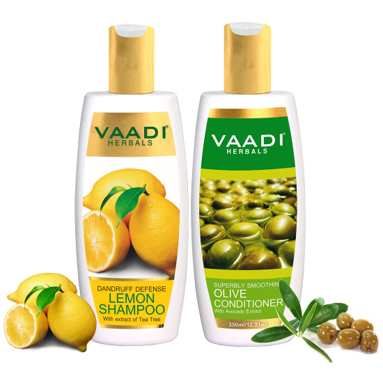 Vaadi Herbals Dandruff Defense Lemon Shampoo, 350ml with Olive Conditioner, 350ml