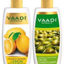 Vaadi Herbals Dandruff Defense Lemon Shampoo, 350ml with Olive Conditioner, 350ml
