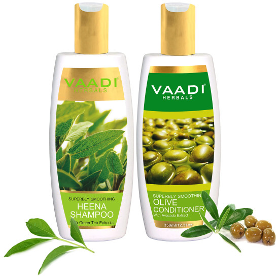 Vaadi Herbals Superbly Smoothing Heena Shampoo, 350ml with Olive Conditioner, 350ml