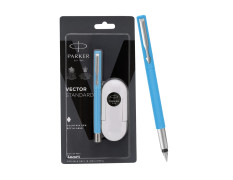 Parker Vector Standard Fountain Pen |Ink Color Blue | Fine Nib, Blue Body with Chrome Trim | Refillable Ink Pen with 3 Free Blue Ink Cartridges | A Premium Writing Experience for Everyone