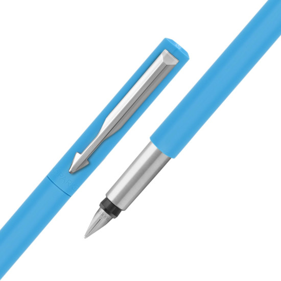 Parker Vector Standard Fountain Pen |Ink Color Blue | Fine Nib, Blue Body with Chrome Trim | Refillable Ink Pen with 3 Free Blue Ink Cartridges | A Premium Writing Experience for Everyone