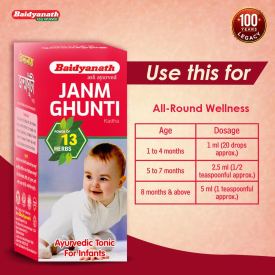 Baidyanath Janmghunti - 220 ml | Herbal Tonic for Infants | Supports General Health & Relieves Digestive Discomfort | Safe & Effective for Children