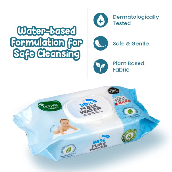 Mother Sparsh 98% Water Based Baby Wipes I Plant made Baby Wet Wipes I 80 Pcs wipes with lid, Pack of 2