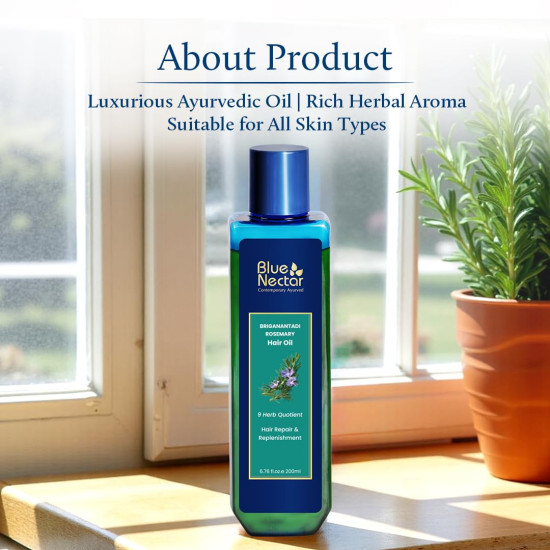 Blue Nectar Rosemary Hair Oil for Hair Growth | Ayurvedic Redensyl Alternative | Non-Sticky Oil with Bhringraj & Amla for Dry, Frizzy Hair (9 Herbs, 100ml)