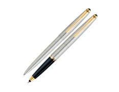 Parker Galaxy Gold Trim Ball Pen with Free Card Holder (Stainless Steel)
