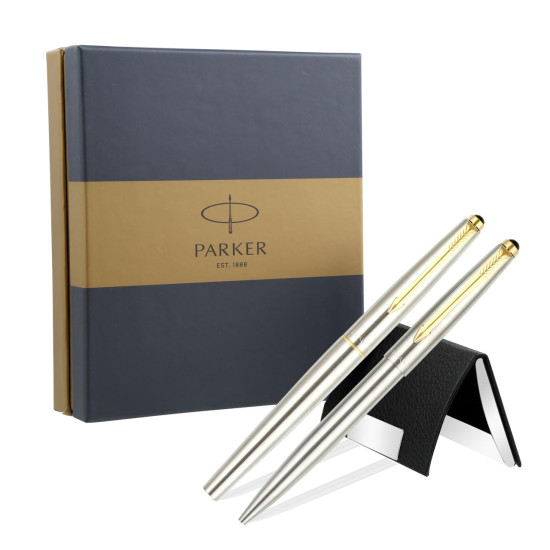 Parker Galaxy Gold Trim Ball Pen with Free Card Holder (Stainless Steel) Parker Galaxy Gold Trim Ball Pen with Free Card Holder (Stainless Steel)