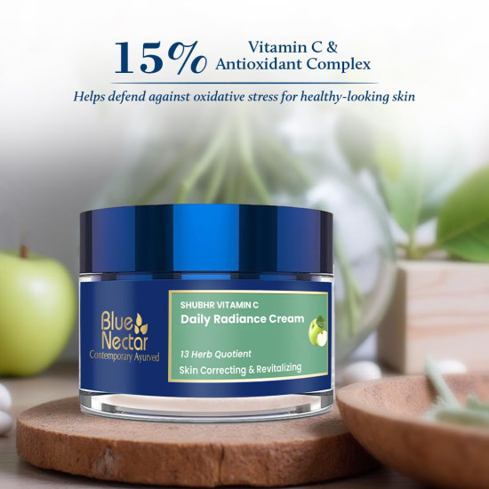 Blue Nectar Natural Vitamin C Face Cream for Glowing Skin Dark Spot Removal Cream for Women with Green Apple and Almond Oil 13 Herbs 50g